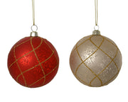 kerstballen polystyreen antique finish glitter check 2col ass assortie d.8cm