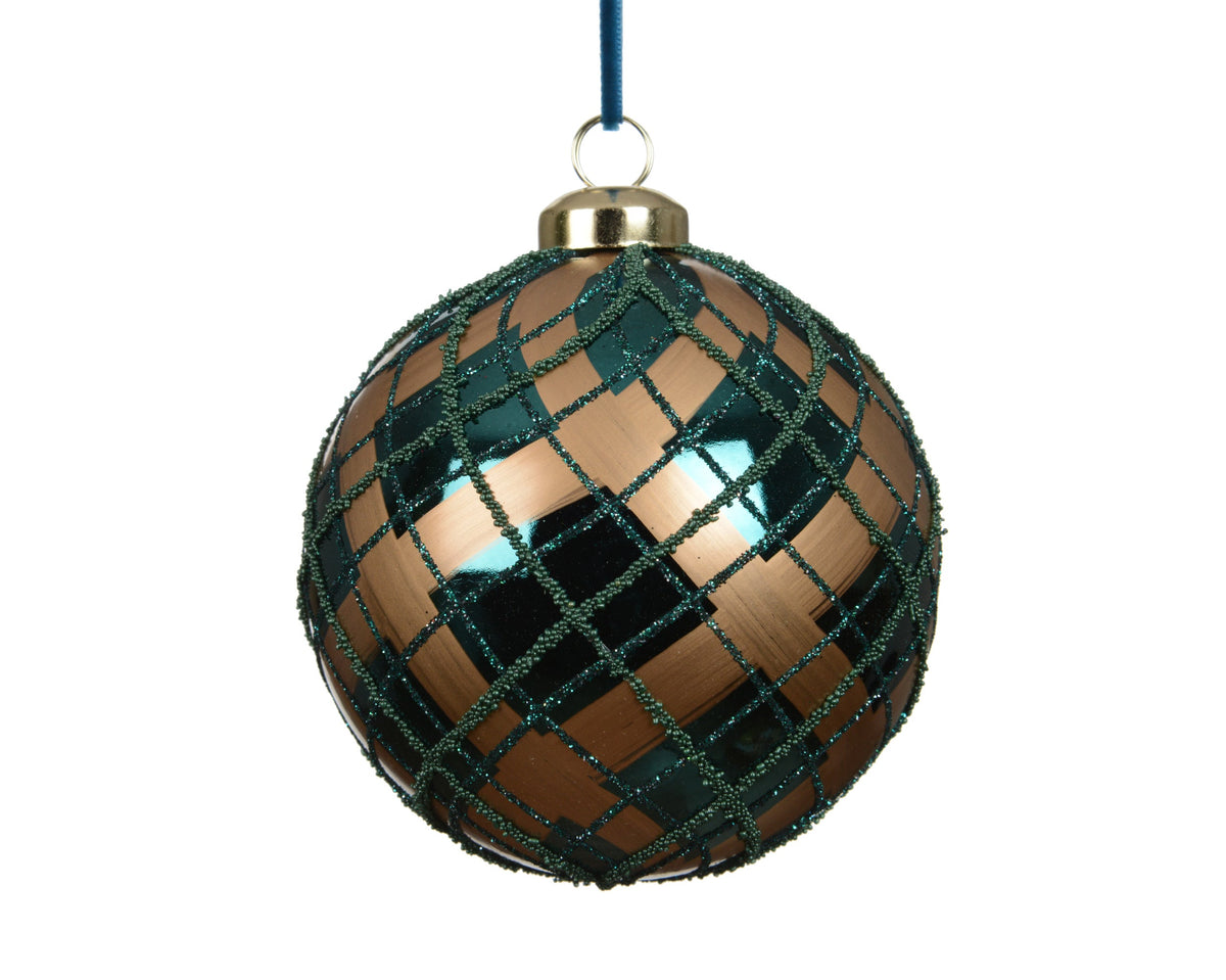 kerstballen polystyreen shiny beads check emerald d.10cm