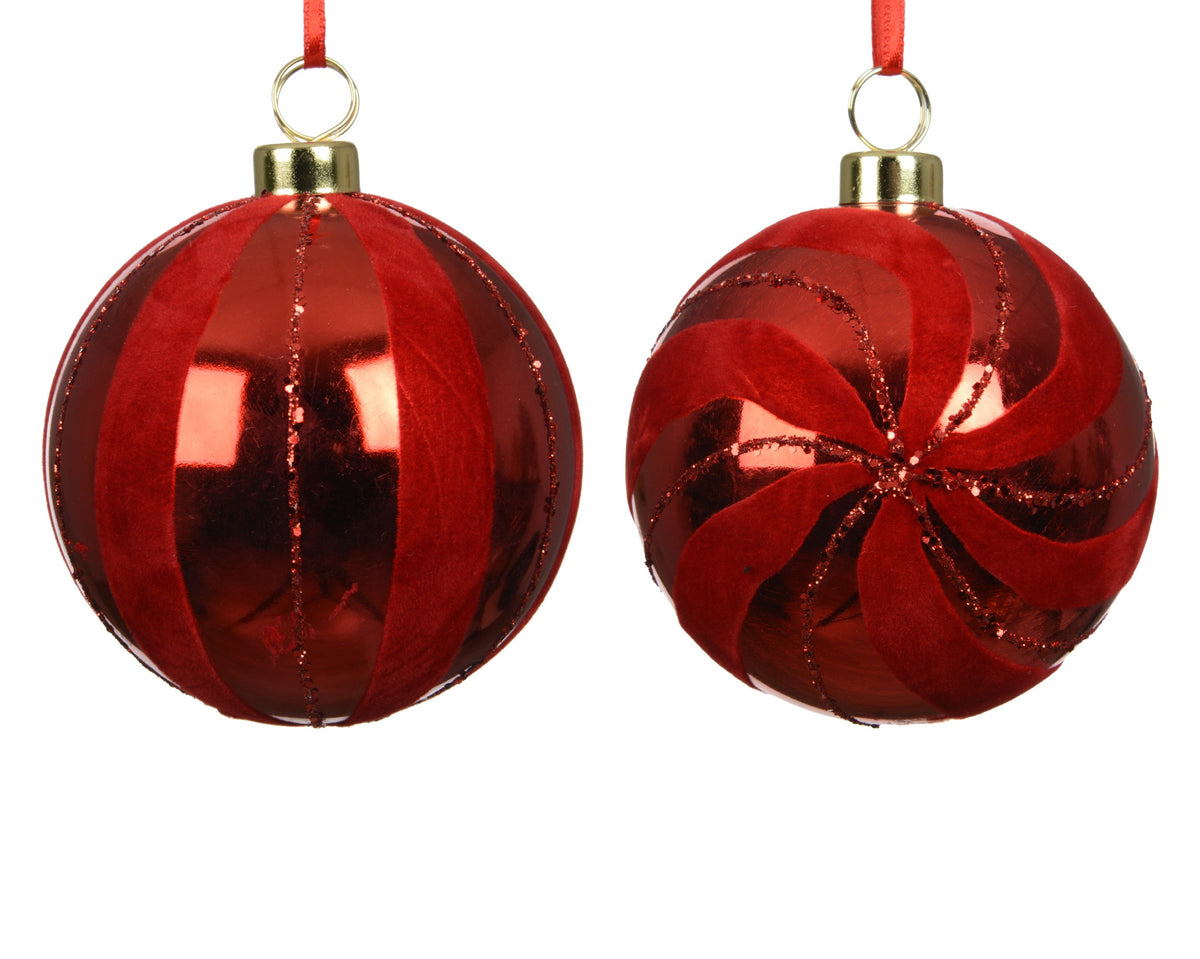 kerstballen polystyreen shiny,flock shiny details 2ass kerstrood d.8cm