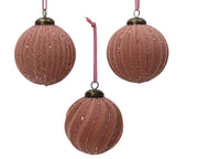 kerstballen polystyreen flock glitter lines 3ass vintage roze d.8cm