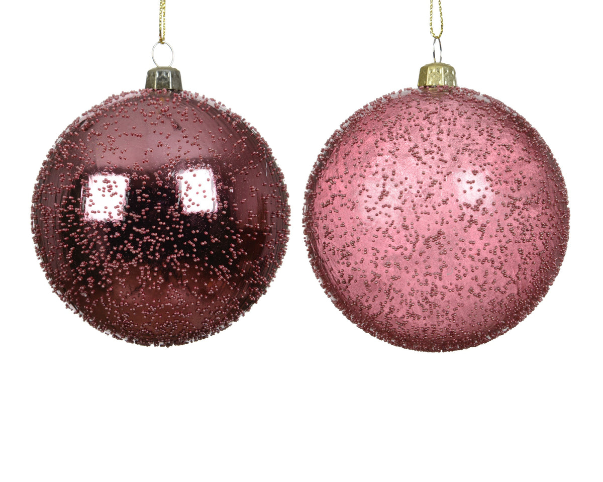 kerstballen polystyreen transparent,shiny beads 2ass donker roze d.8cm