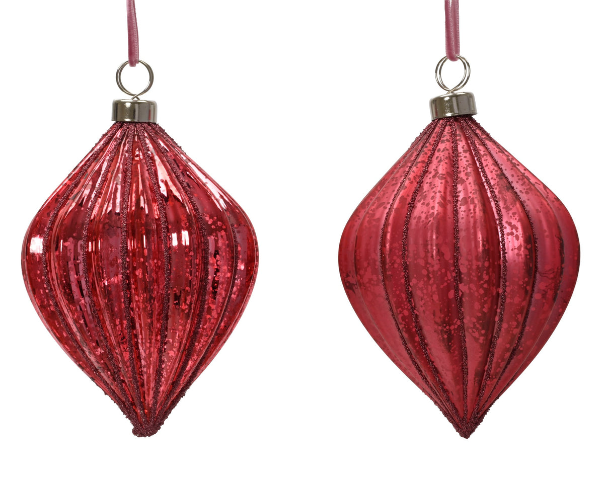 kerstballen polystyreen antique finish 2ass bloesem roze d.8cm x h.11cm