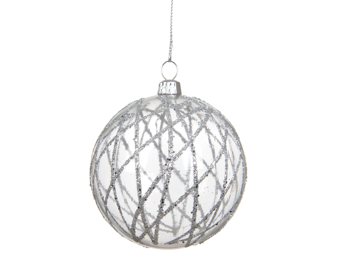 kerstballen polystyreen transparent glitter zilver d.8cm