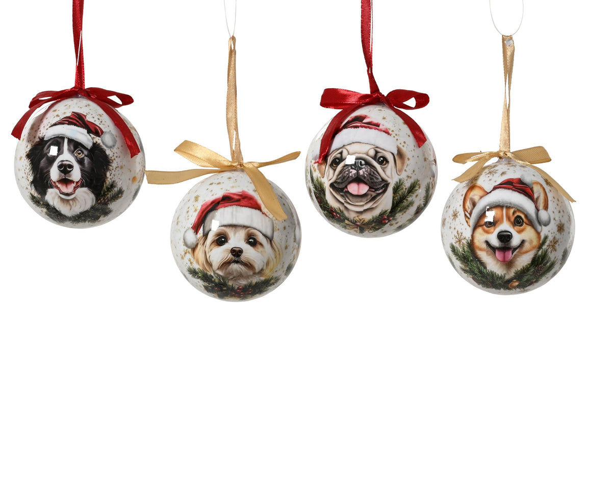 kerstbal polyfoam shiny dog 4ass wolwit/kleur(en) d.8cm