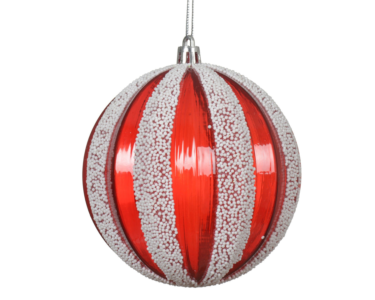 kerstbal polystyreen transparent polyfoam rood/wit d.10cm x h.10cm