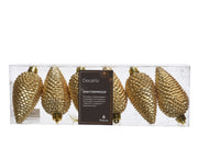 dennenappel polystyreen glitter licht goud d.4.5cm x h.8cm koker a 6 stuks