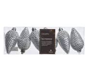 dennenappel polystyreen glitter zilver d.4.5cm x h.8cm koker a 6 stuks