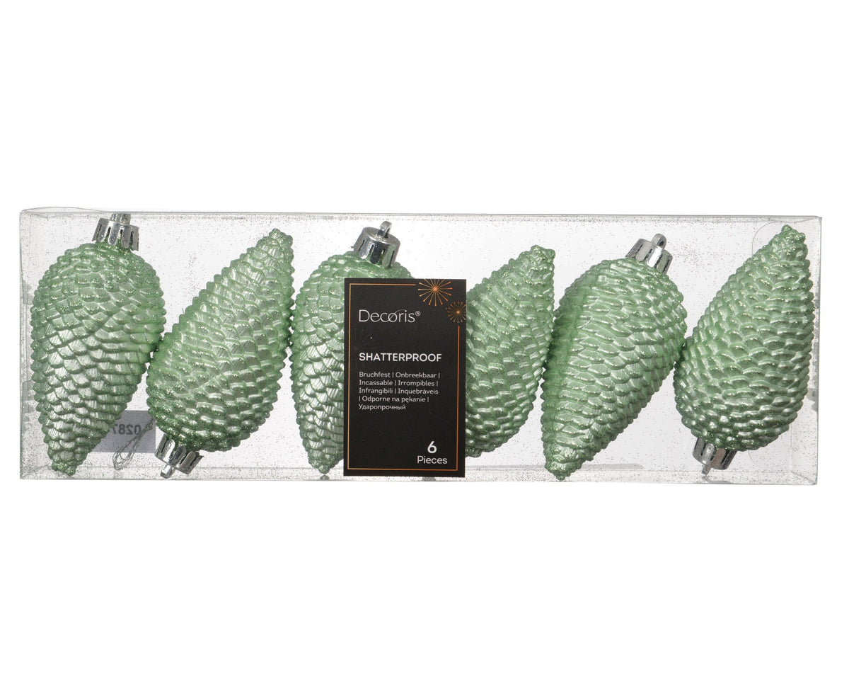 dennenappel polystyreen glitter mintgroen d.4.5cm x h.8cm koker a 6 stuks