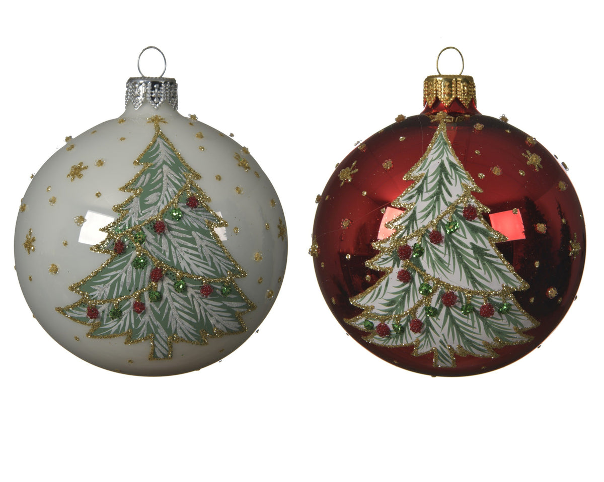 kerstbal glas enamel, shiny xmas tree 2col ass assortie d.8cm