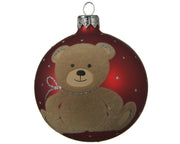 kerstbal glas matt teddy bear kerstrood d.8cm