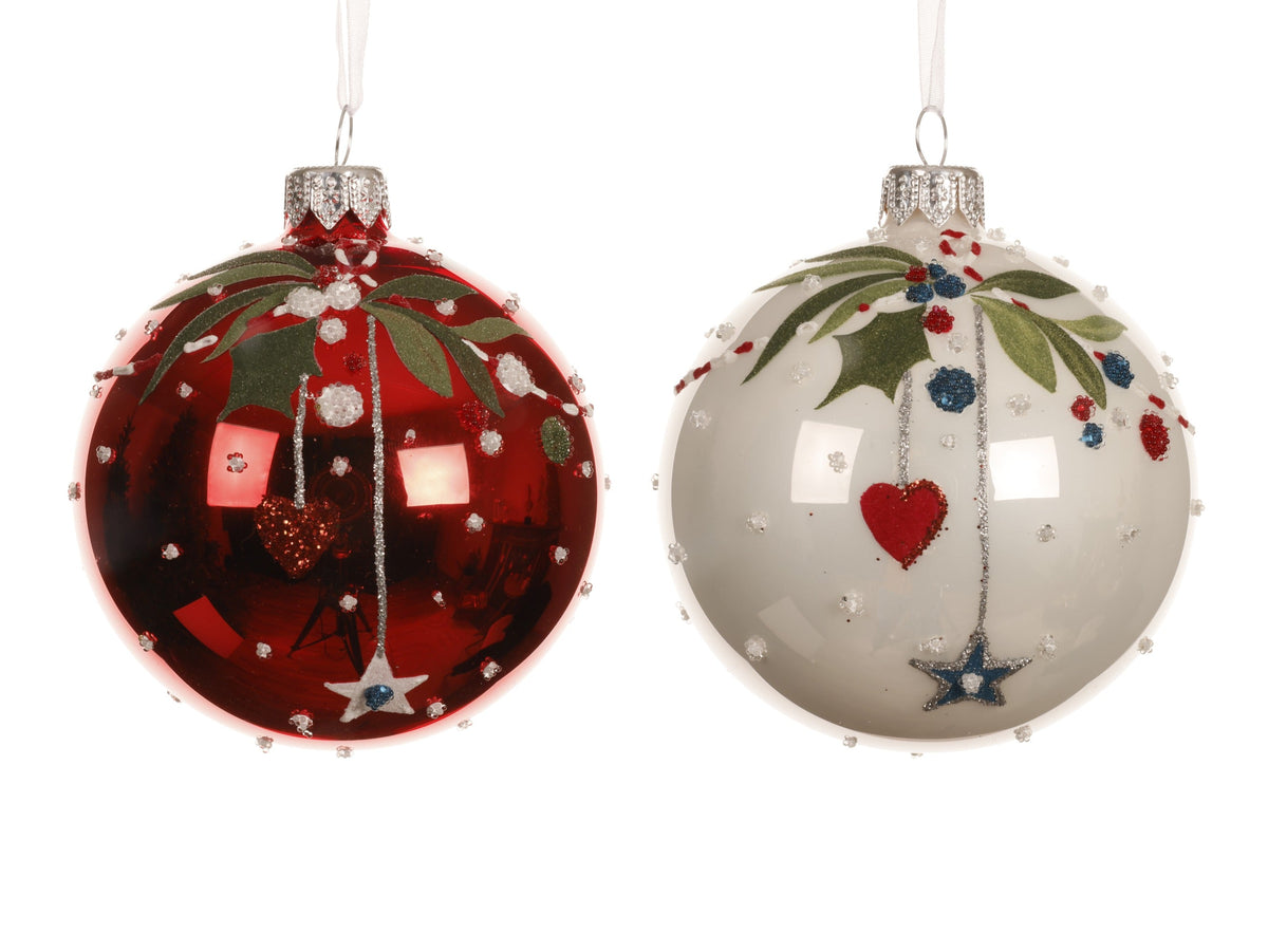 kerstbal glas enamel, shiny christmas branch 2col ass assortie d.8cm