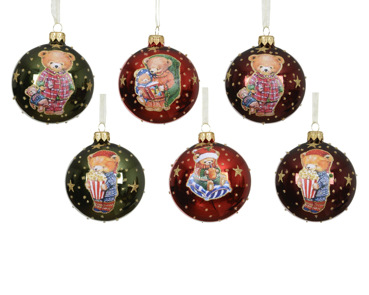 kerstbal glas shiny bears 6ass assortie d.8cm