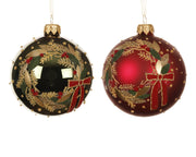 kerstbal glas shiny, matt wreath 2col ass assortie d.8cm