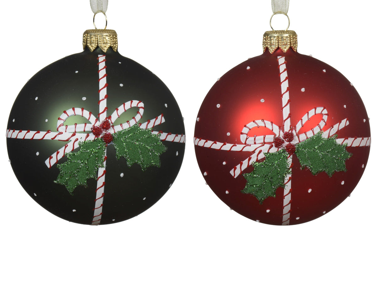 kerstbal glas matt present holly 2col ass assortie d.8cm