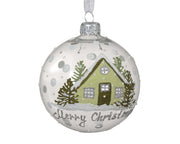 kerstbal glas transparent house with text uk transparant d.8cm