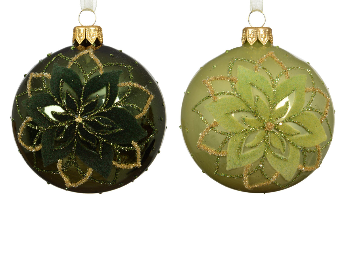 kerstbal glas shiny,enamel flock flower 2col ass assortie d.8cm