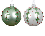 kerstbal glas matt vertical lines with leaves and dots 2col ass assortie d.8cm