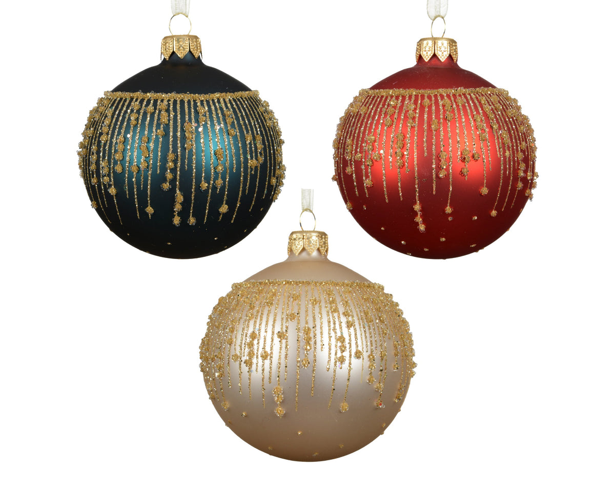kerstbal glas matt vertical stripe border 3col ass assortie d.8cm