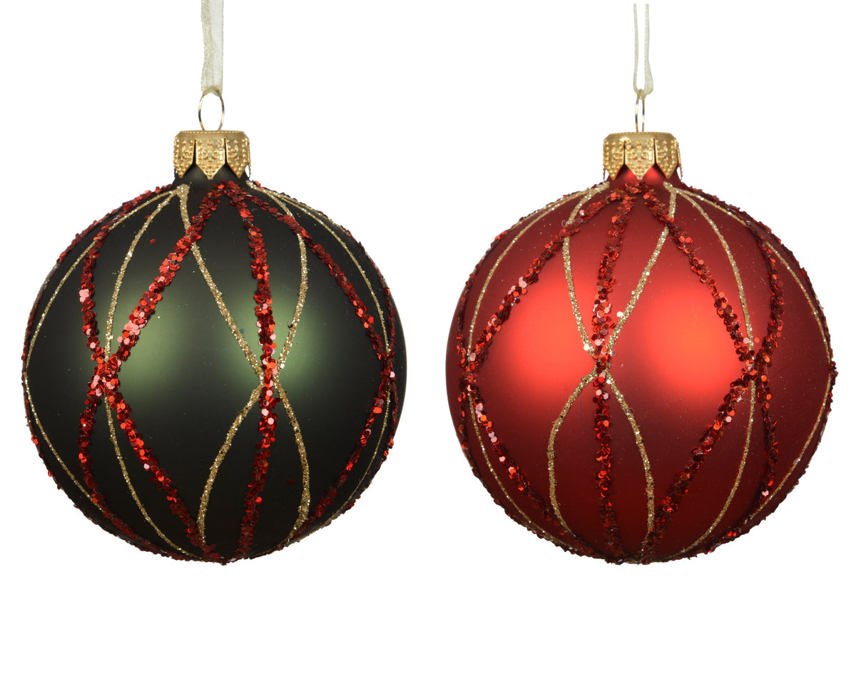 kerstbal glas matt vertical cross stripes 2col ass assortie d.8cm