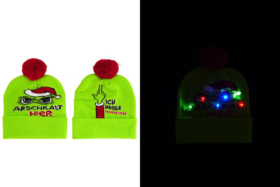 led mütze "festtagsmuffel", 22x21cm, 2 designs