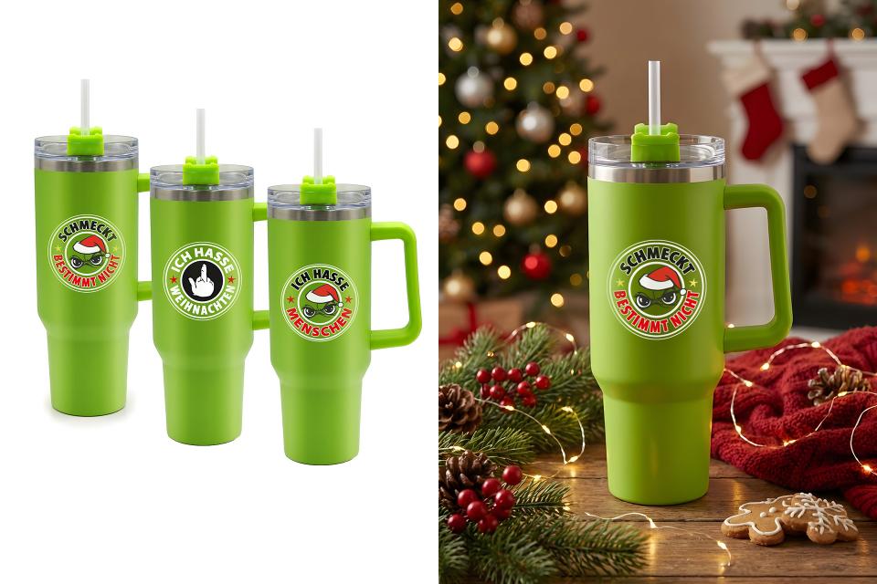 thermobecher "festtags-muffel", inkl. strohhalm, 1200ml, 28x10cm, 3 designs