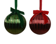 kerstballen glas shiny with glitter ribs, bow 2col ass assortie d.14cm