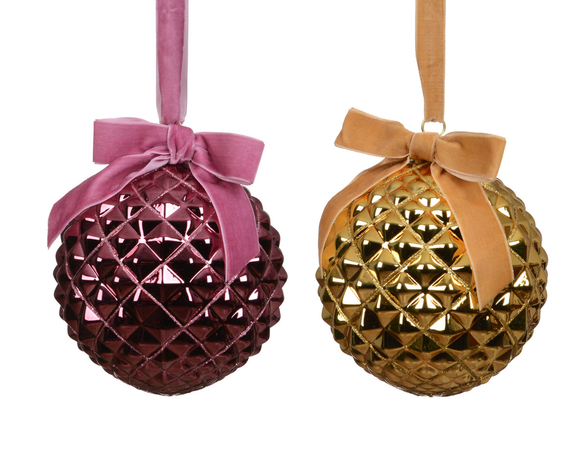 kerstballen glas shiny with diamond, bow 2col ass assortie d.14cm