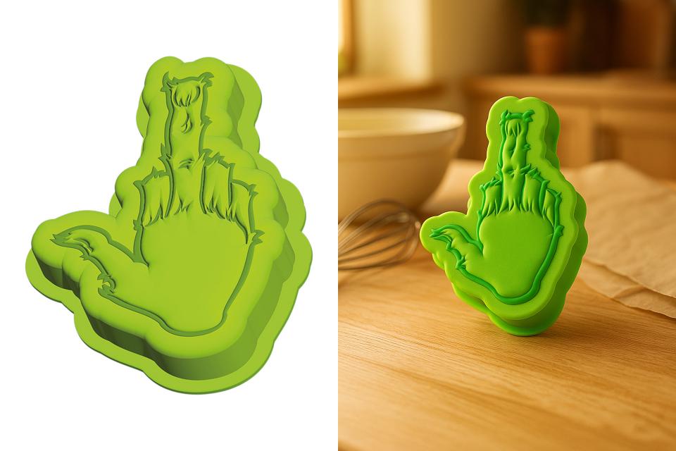 backform silikon "festtagsmuffel", 20x17x3,5cm, mittelfinger design