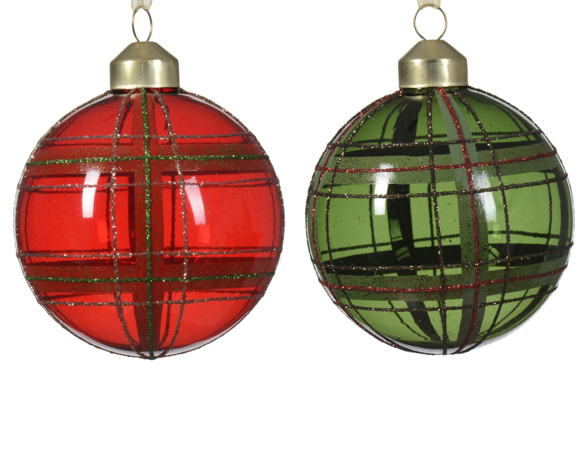 kerstbal glas transparent w glitter crossing lines 2col ass assortie d.8cm