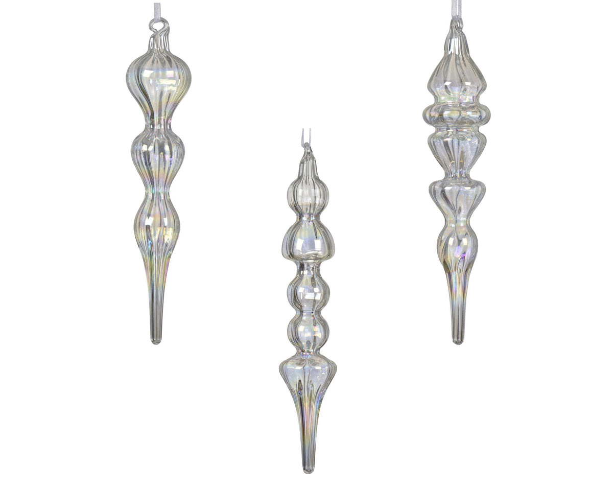 ornament glas transparent iris finish 3ass transparant/iris d.4cm x h.18cm