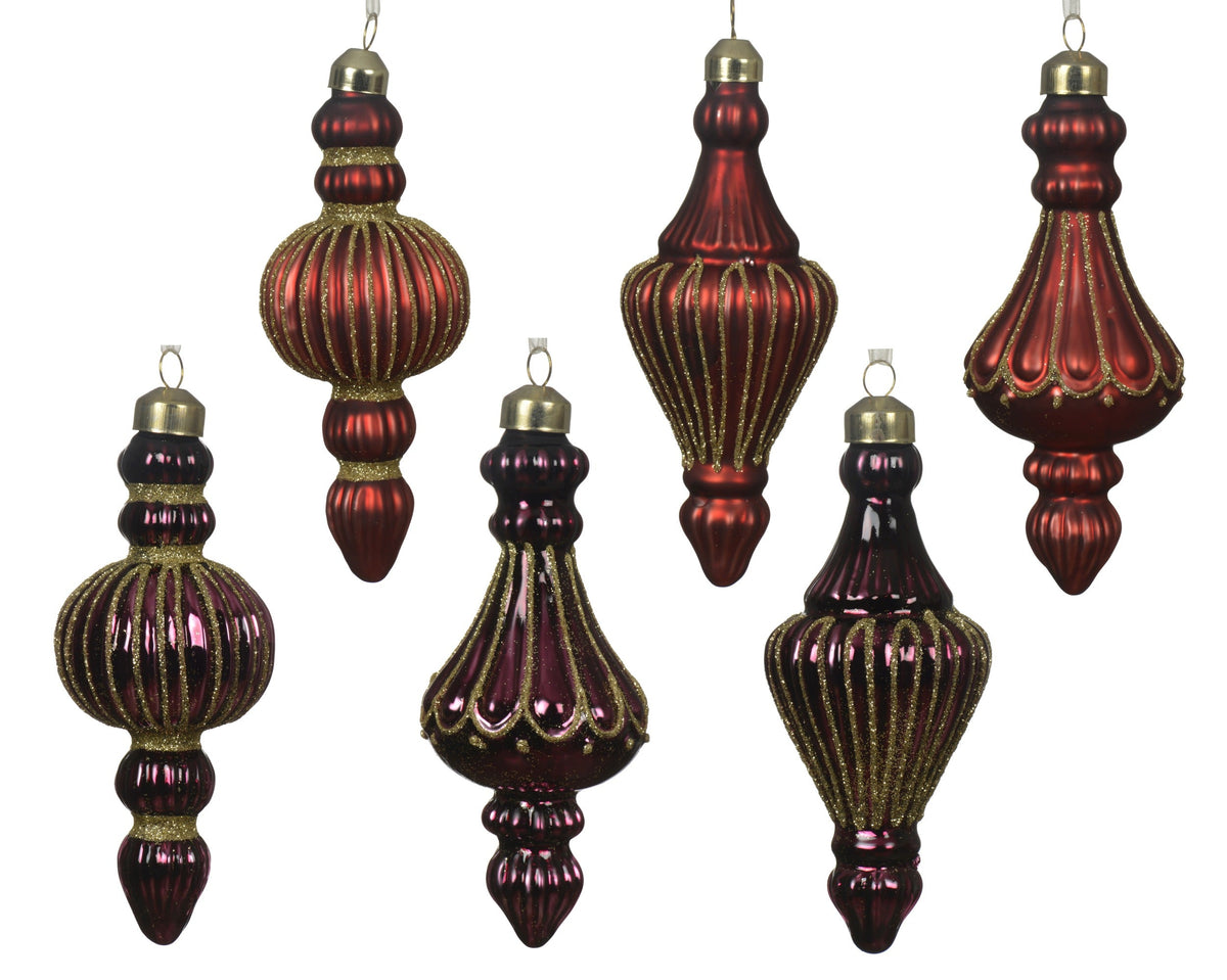 ornament glas silver inside w shiny - mat w glitter lines 6ass assortie d.6cm x h.16cm