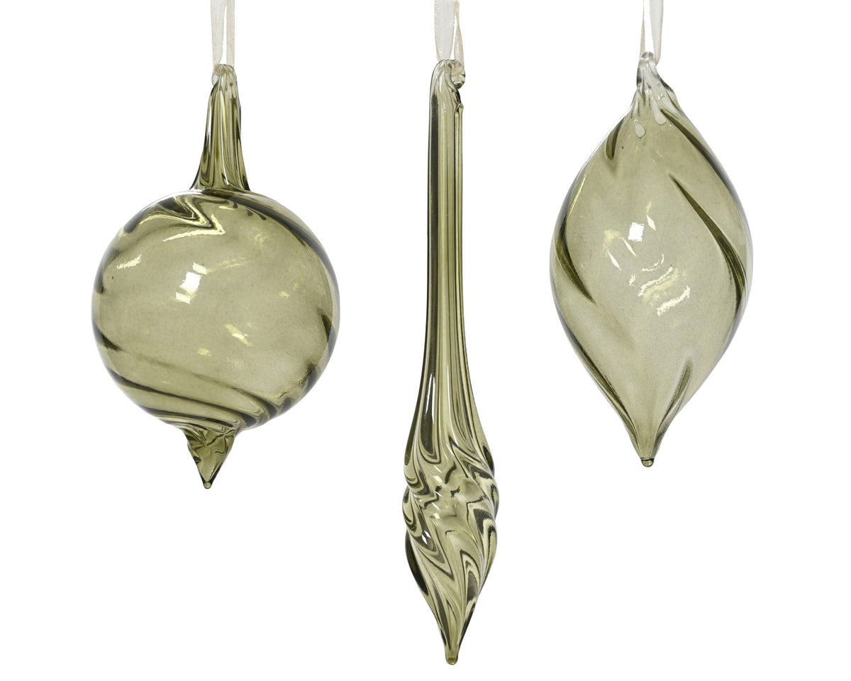 ornament glas transparent color w swirl 3ass rosemarijn d.6.5cm x h.13.5cm