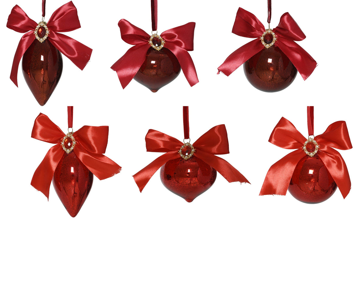 ornament glas shiny w silver inside w bow and diamond on top 6ass assortie d.8cm