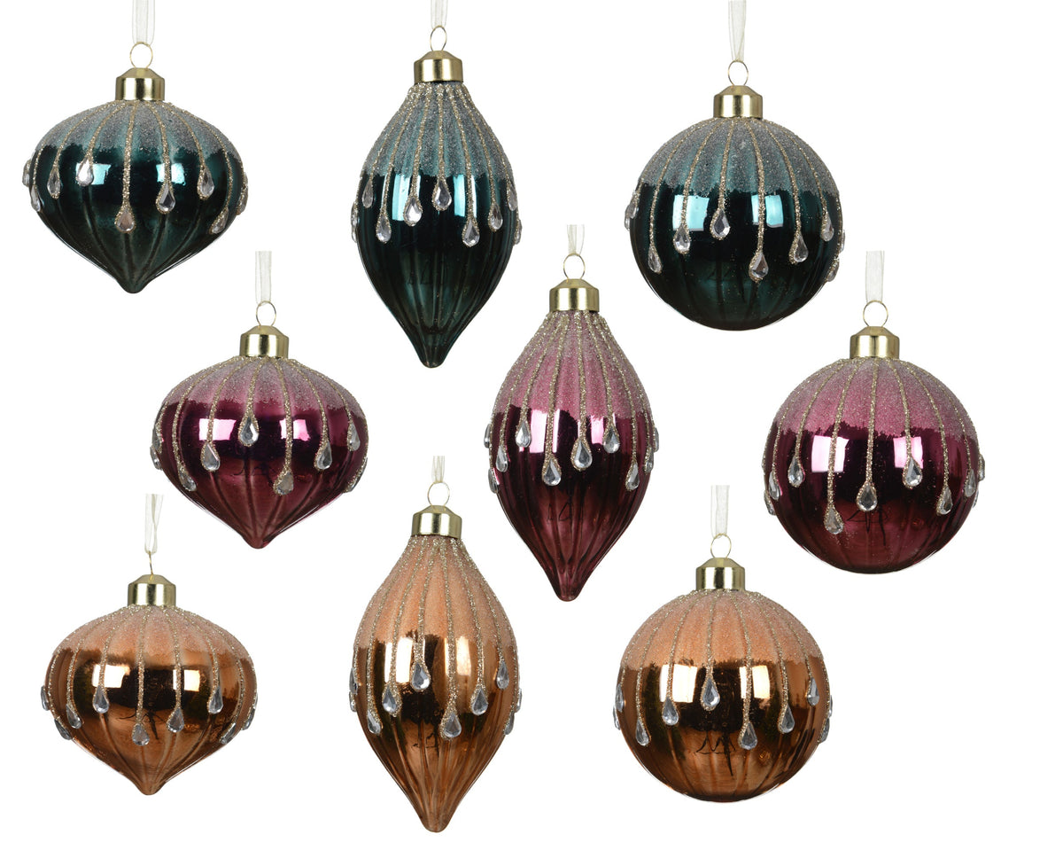 kerstballen glas shiny with sugar, diamonds 9ass assortie d.8cm
