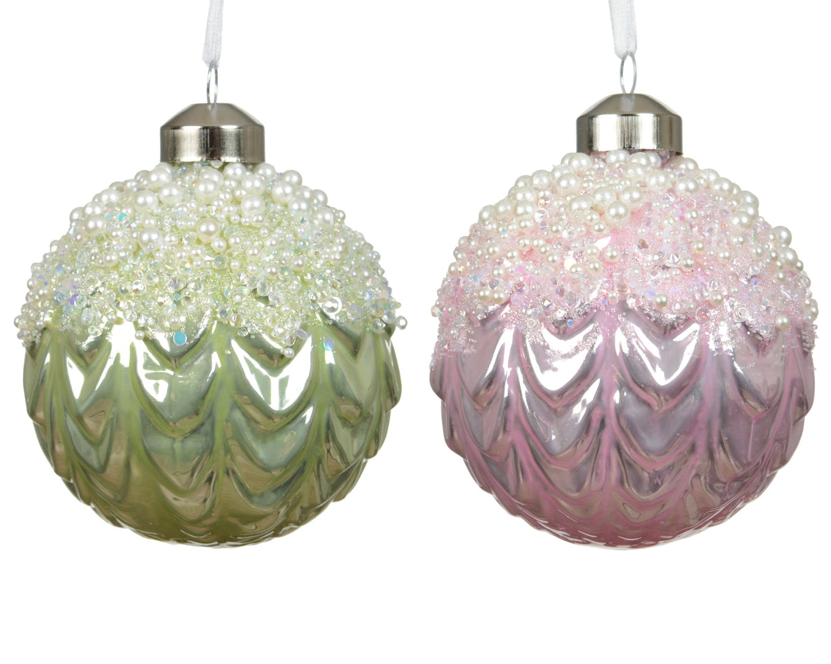 kerstballen glas with pearls 2col ass assortie d.8cm