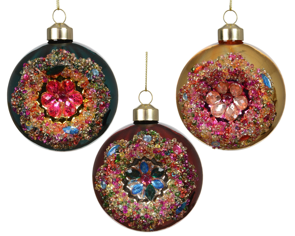 kerstballen glas shiny with sparkle in middle 3col ass assortie d.8cm