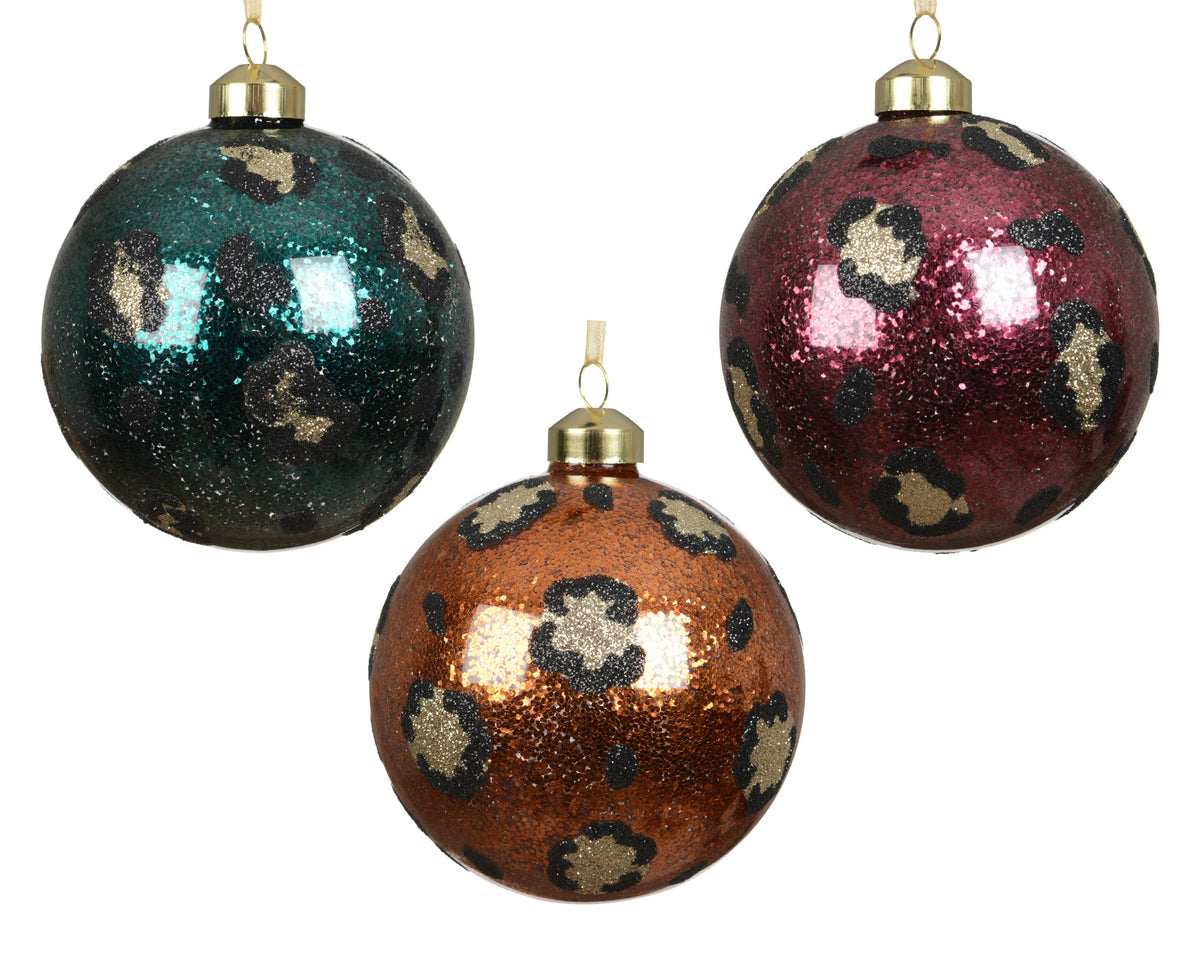 kerstballen glas shiny with spangles inside 3col ass assortie d.8cm
