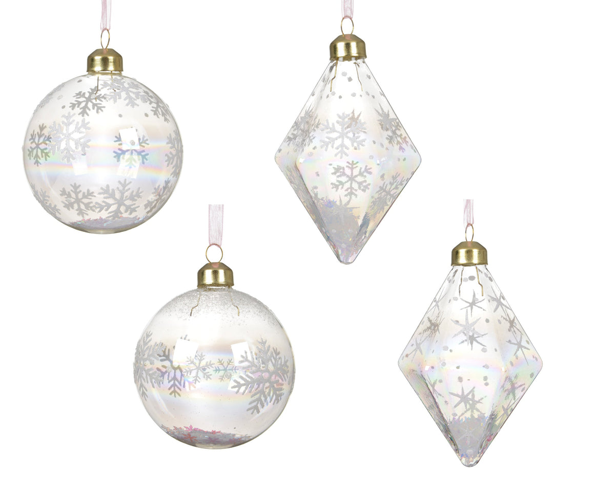 kerstballen glas transparent iris finish light pink organza ribbon 4ass transparant d.8cm