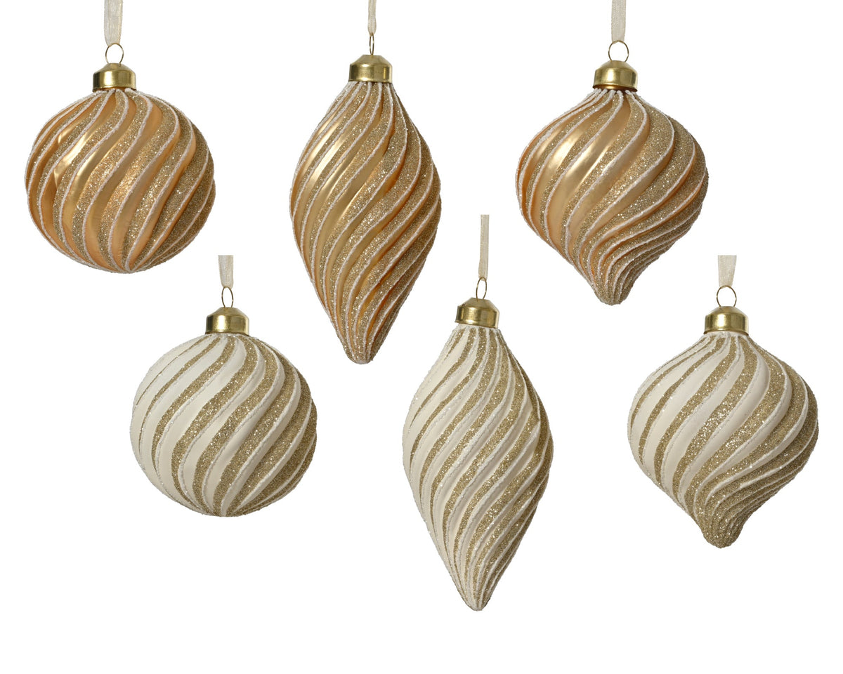 kerstballen glas matt with swirls 6ass assortie d.8cm