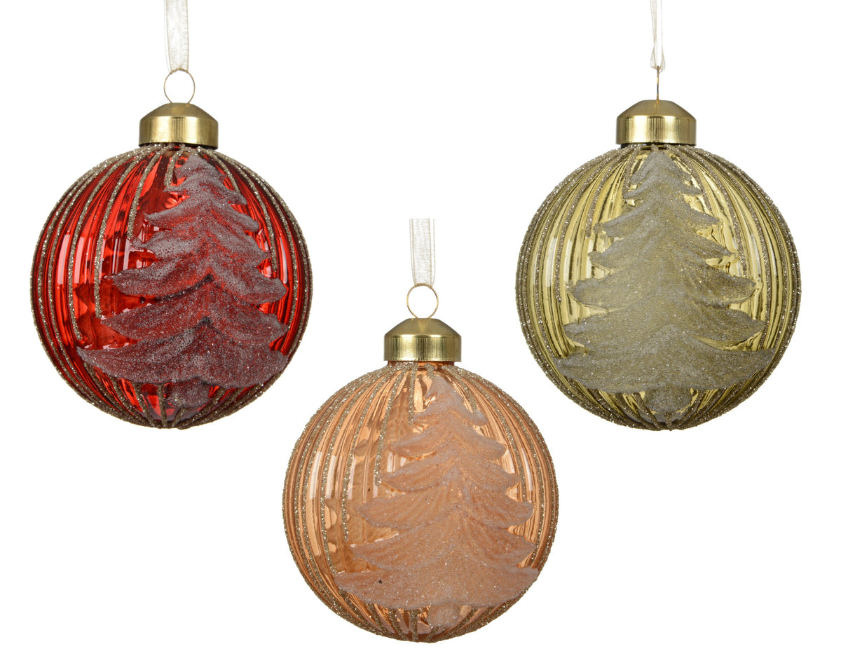 kerstballen glas transparent with frost tree 3col ass assortie d.8cm