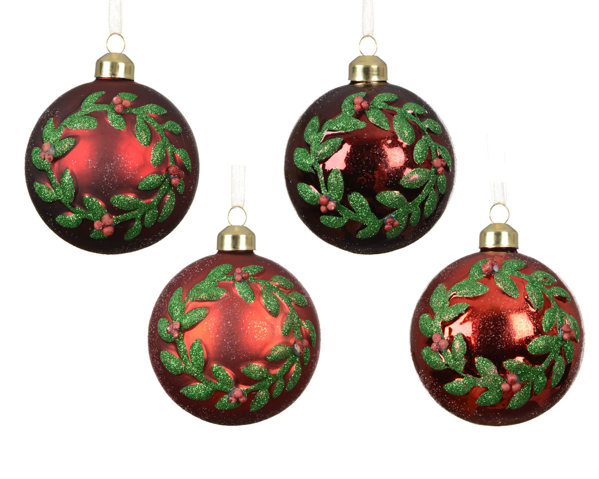 kerstballen glas silver inside with wreath 4ass assortie d.8cm