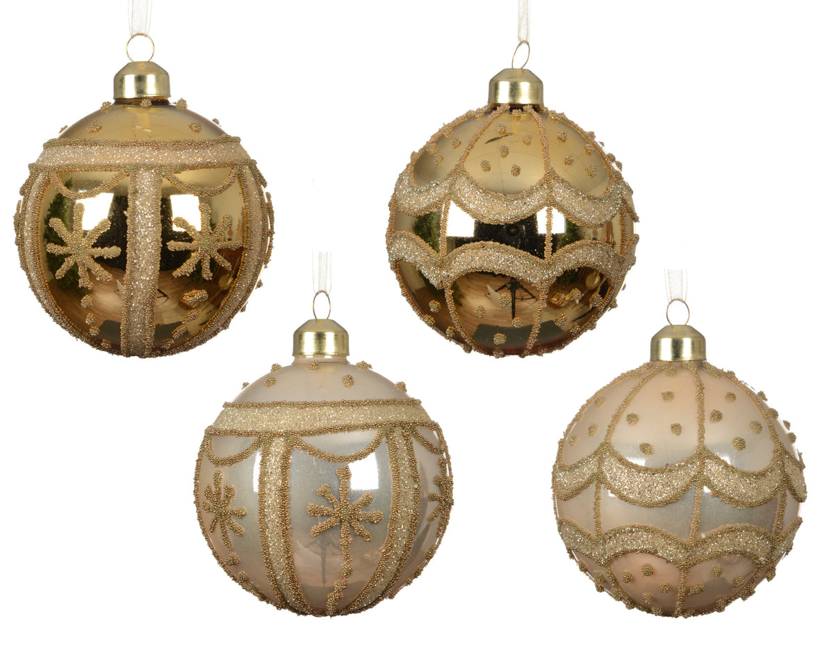 kerstballen glas shiny with gold decoration 4ass assortie d.8cm