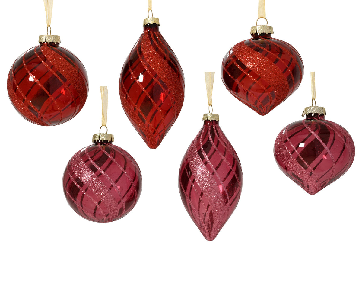 kerstballen glas matt with glitter swirls 6ass assortie d.8cm