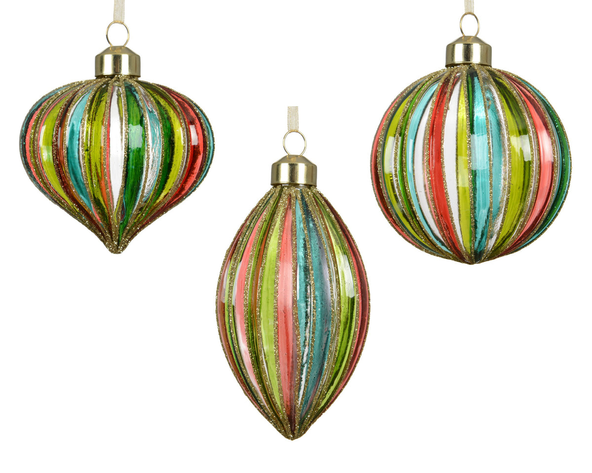 kerstballen glas with gold glitter lines 3ass transparant/kleur(en) d.8cm