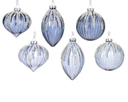 kerstballen glas shiny with white bead lines 6ass assortie d.8cm