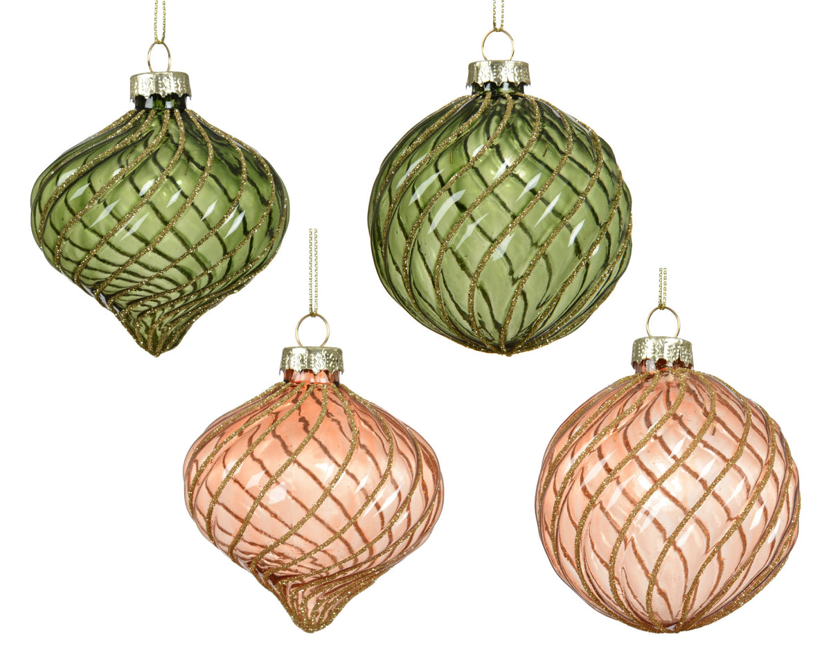 kerstballen glas transparent with glitter swirls 4ass assortie d.8cm