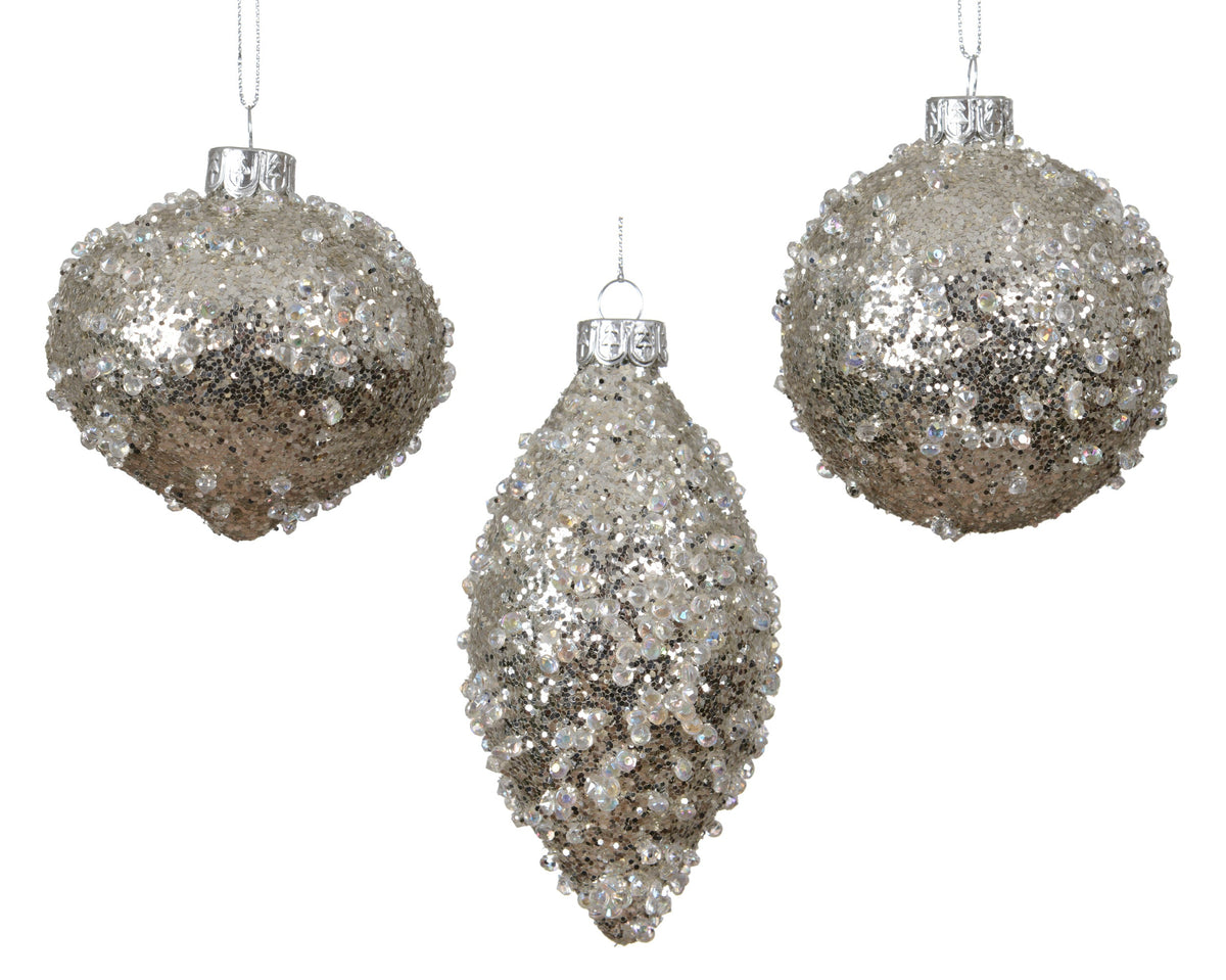 kerstballen glas with silver spangles 3ass zilver d.8cm