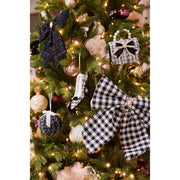 kerstballen glas with white lines, pearl bow 2col ass assortie d.8cm