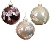 kerstballen glas shiny/enamel with bow, beads 3col ass assortie d.8cm