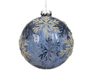 kerstballen glas clear with snowflakes blauw d.10cm